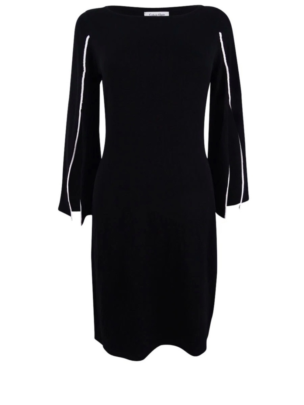Calvin Klein Black Long Sleeve Sweater Dress with White Piping